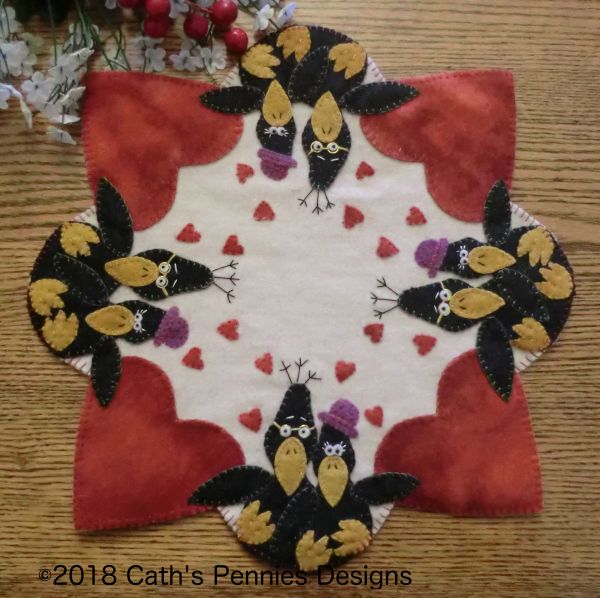 2 Olde Crowz Wool Applique Candle Mat