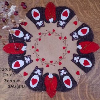 CatTails of Love Wool Applique Candle Mat