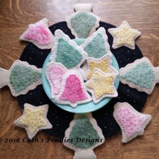 Christmas Sugar Cookies Wool Applique Candle Mat and Ornaments