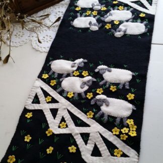 The Sheep Are in the Meadow Wool Applique Table Runner