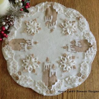 White Christmas Wool Applique Candle Mat