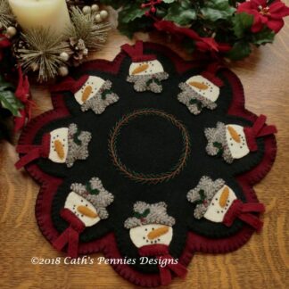 Festive Snowmen Wool Applique Candle Mat