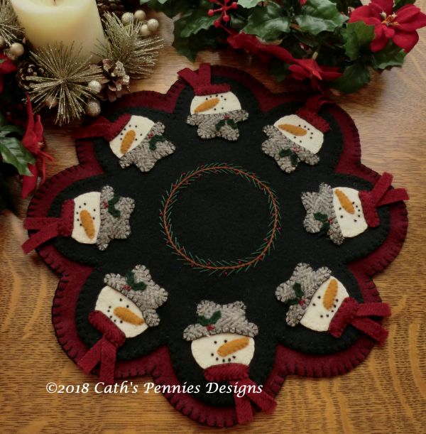 ~*FrOsTy PoPs*~ Snowman Penny Rug/Candle Mat PATTERN Applique 
