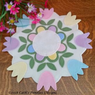 Pastel Tulips Wool Applique Candle Mat
