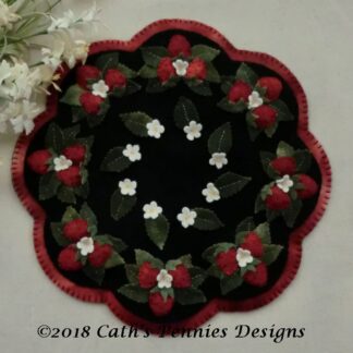 Strawberry Patch Wool Applique Candle Mat