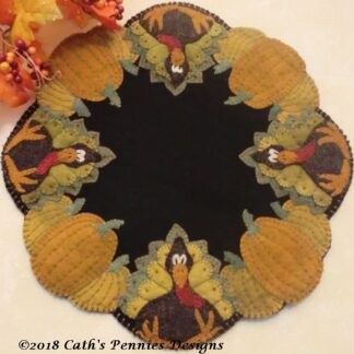 Stuffed Turkey Wool Applique Candle Mat