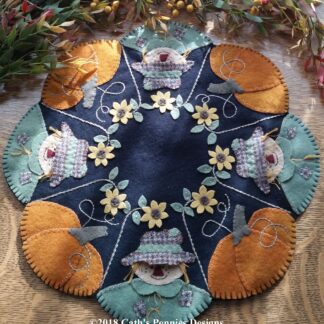 Scarecrow Jack in the Pumpkin Patch Wool Applique Candle Mat