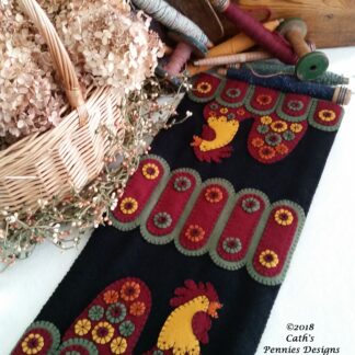 Penny Roosters Wool Applique Table Runner