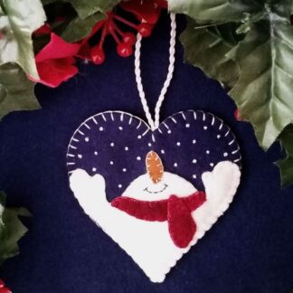 Let It Snow Wool Applique Heart Ornament