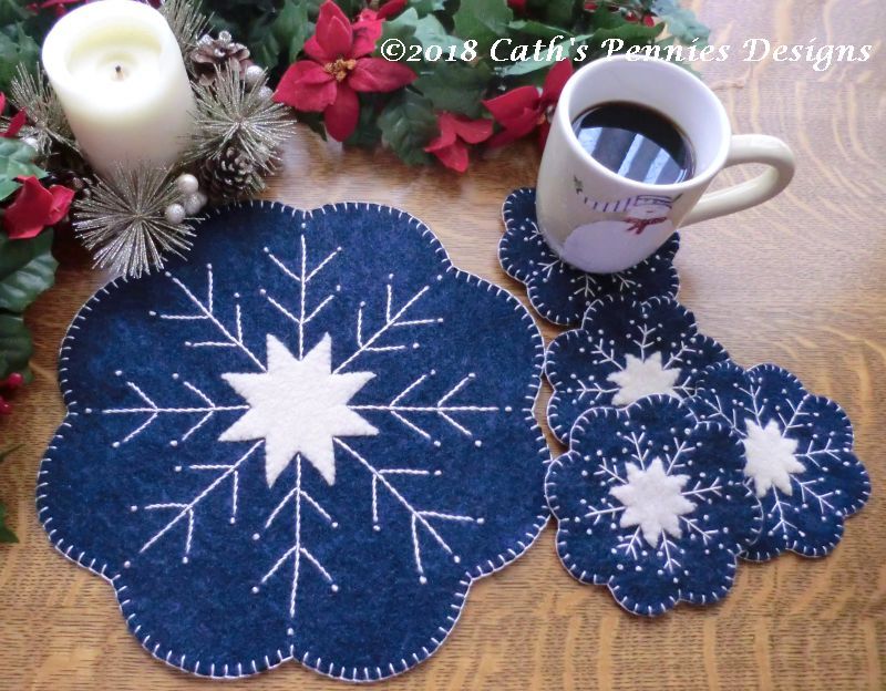 Snowflake Wool Applique Candle Mat & Mug Rugs – Cath's Pennies Design
