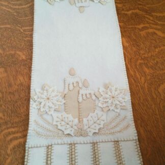 Winter White Wool Applique Penny Rug Table Runner