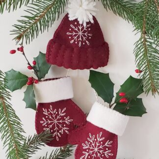 "Warm Woolies" Wool Applique Cap & Mittens Ornaments