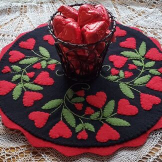 Finished "Blooming Hearts" Wool Applique Candle Mat (US Customers Only)